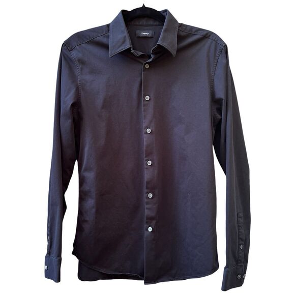 Theory Sylvain ND Structure Knit Black Button-Up Dress Shirt Men’s Size Small - Picture 1 of 7